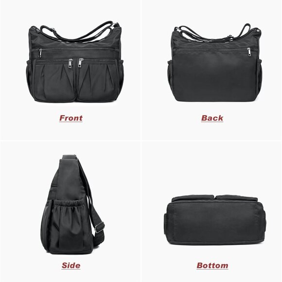 Women Black-l Nylon Water Resistant Anti Theft Travel Crossbody Shoulder Bag - Picture 5 of 7